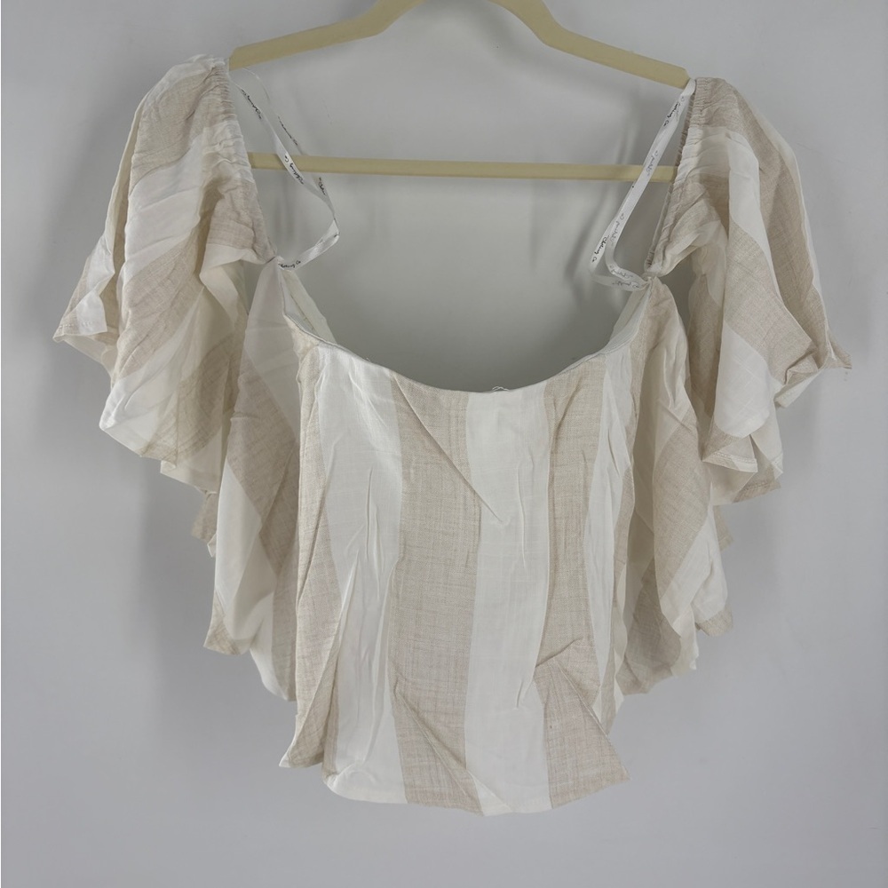 The Clothing Company White/Beige Stripes Off The Shoulder Flowy Crop Top Size M